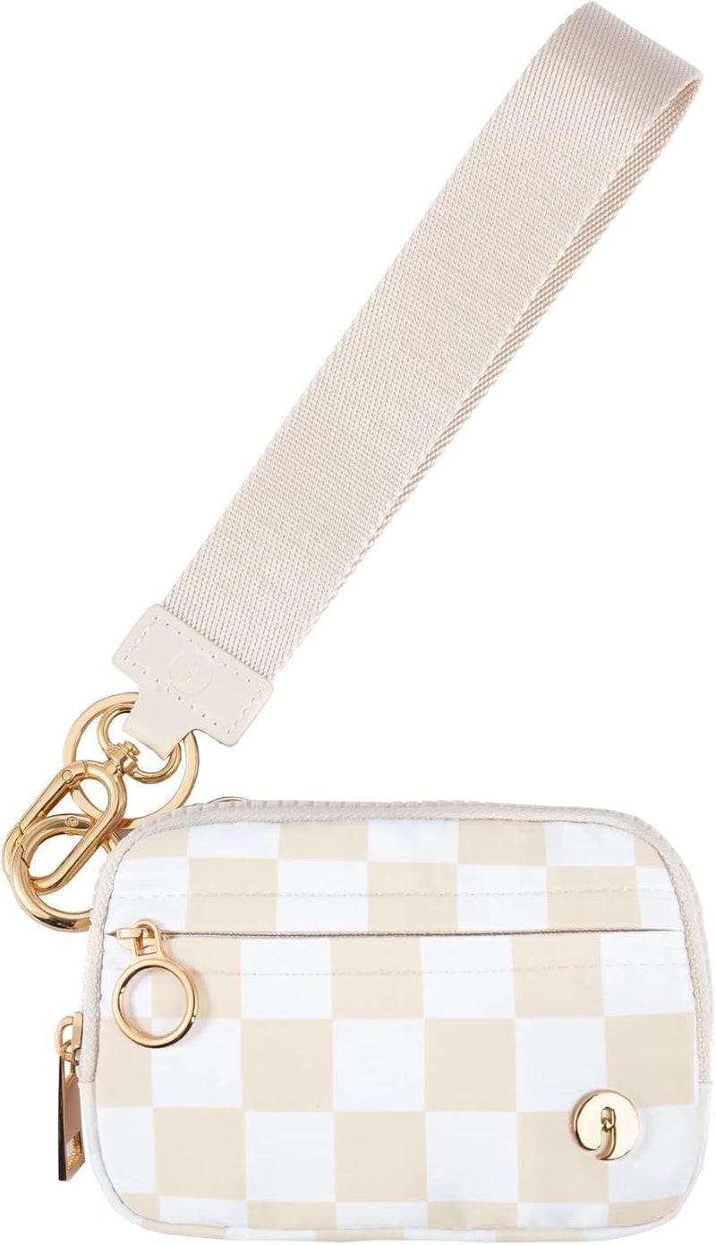 JEEBURYEE Wristlet Keychain Wallets for Women RFID Blocking Credit Card Holder Small Zipper Coin Purse Change Pouch with ID Window and Detachable Wrist Strap Beige Checkered - Image 1